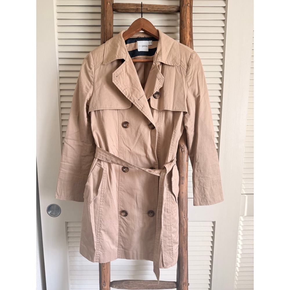 ASOS Petite Beige Double Breasted Belted Trench Coat Classic Style Women